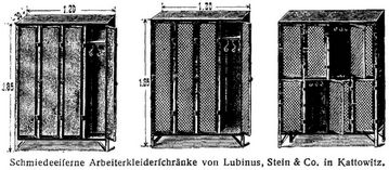 Schmiedeeiserne Arbeiterkleiderschränke von Lubinus, Stein & Co. in Kattowitz.